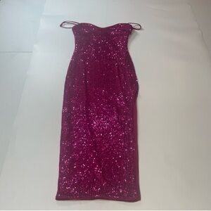 MAJORELLE Maizie Sequined Midi Dress in Hot Pink XS